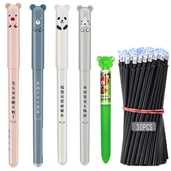 QAQHZW 4pcs Bolígrafo borrable neutro de dibujos animados lindo,Boligrafos Borrable Azul y 30 recambios de bolígrafo, Tinta termosensible- para niños, características