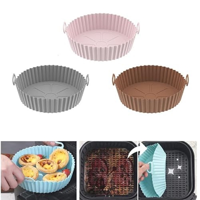 Yepolerce Air Fryer Silicone Baking Tray - 3PCS Reusable Non Stick Air Fryer Silicone Liners