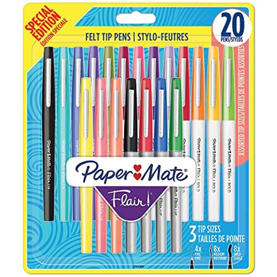 Rotuladores Paper Mate Flair de punta de fieltro | Puntas variadas: gruesa (1,2 mm), media (0,7 mm) y ultrafina (0,4 mm) | Colores variados de la edic