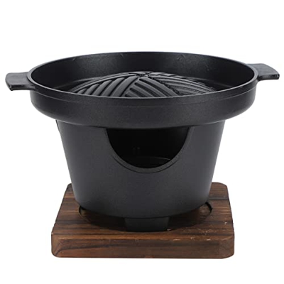 Tomantery Horno de Carbón, Parrilla de Barbacoa Casera Aluminio + Materiales de Madera sin Humo para Acampar para Reuniones Familiares