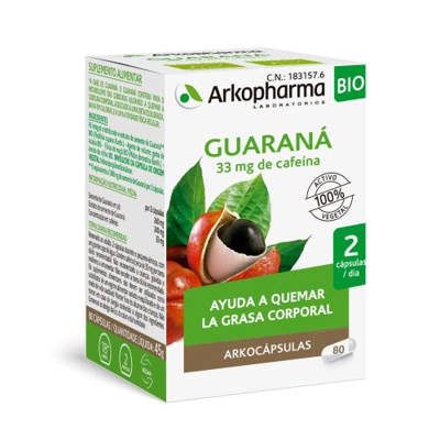 Arkopharma Arkocápsulas Guaraná BIO 80 Cápsulas, Ayuda a Quemar la Grasa Corporal, Metabolismo de Grasas, Vegano, Complemento Alimenticio