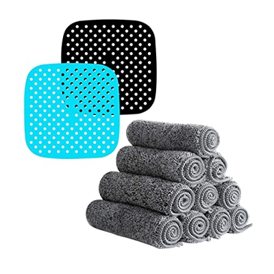MJMJ 10 toallas de cocina con forros de freidora de aire, 8.5 pulgadas, alfombrilla de silicona antiadherente para freidora de aire (color: castaño)