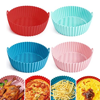 Doiicoon Air Fryer Silicone Baking Tray, 4PCS Air Fryer Liners, Silicone Air Fryer Bowl, Reusable Air Fryer Oven Accessories for Kitchen, Round Silico