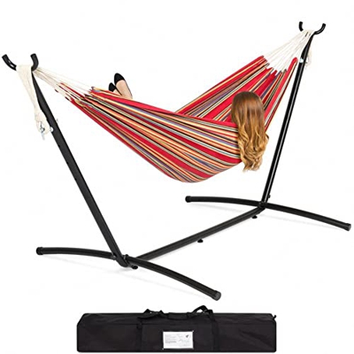 VGAGV Hamaca Doble de algodón Estilo brasileño para 2 Personas con Bolsa de Transporte, Soporte de Acero, Hamaca Doble arcoíris