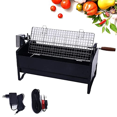 Parrilla De Barbacoa con Motor Eléctrico De 12 V, Parrilla De Barbacoa De Carbón Desmontable De Acero Inoxidable para Pescado, Verduras, Bistec, Asado