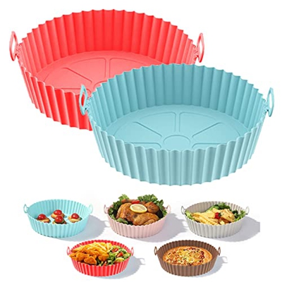 Air Fryer Silicone Baking Tray, Air Fryer Silicone Liners Reusable, Non-Stick Air Fryer Liners Oil and Water Resistant, Silicone Air Fryer Bowl Liner 