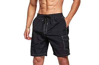 Tansozer Bañador Hombre Corto Bañadores Hombre Surferos Secado Rápido Pantalones Cortos Hombre Verano Shorts de Baño con Forro de Malla Negro L