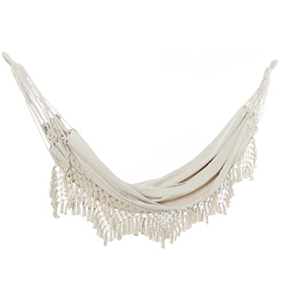 Hamaca exterior Boho doble hamaca para interior y exterior, dormitorio, playa, terraza, jardín, peso máximo 200 kg/440LBS, color beige