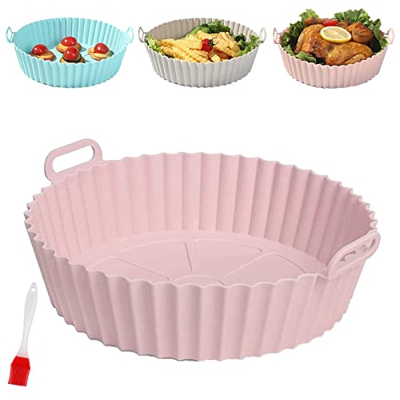 Air Fryer Silicone Baking Tray, Air Fryer Silicone Pot, Reusable Non-stick Air Fryer Silicone Liners, Food Safe Air fryers Oven Accessories for Baking