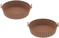 Air Fryer Silicone Baking Tray,Silicone Air Fryer Bowl,2PCS Reusable Non Stick Air Fryer Silicone Liners Round (Thickness 0.8mm,Brown) en oferta