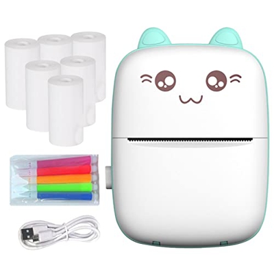 gormyel Mini impresora - Impresora de etiquetas térmicas sin tinta de bolsillo portátil con 6 rollos de papel de impresión | Impresora inalámbrica de 