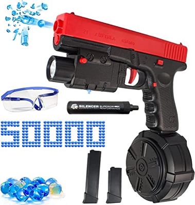 Blaster eléctrico de gel – lanzador automático con 40.000 bolas de gel, cargador de tambor y gafas de protección, juegos de patio trasero para adultos