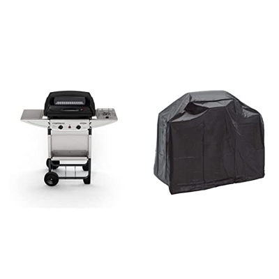 Campingaz Expert Deluxe Barbacoa gas piedra volcanica, parrilla gas con dos quemadores compactos y quemador lateral + Grill Chef Series - Funda protec