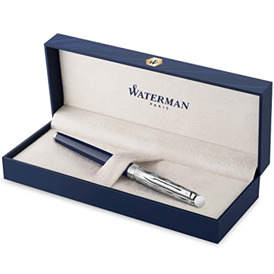 Waterman Hémisphère rotulador roller | Metalizado y lacado en azul | Capuchón labrado | Tinta negra | Estuche de regalo