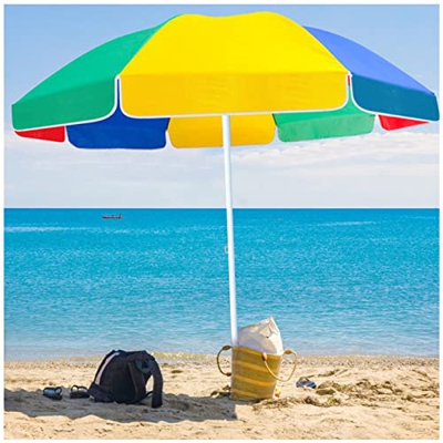 Sombrilla de Playa para Exteriores, jardín Redondo de 220cm/7 pies con 8 Varillas, Parasol Impermeable a Prueba de Viento para terraza, Piscina, balcó