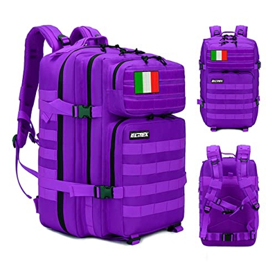 ELITEX Mochila 45L Táctica Militar Bandera Italia Impermeable Deportiva Aire Libre Bolsillos Gimnasio Portatil Oxford 900D (Morado)