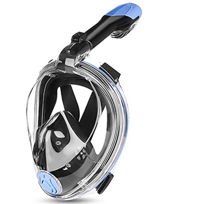 QHYXT Snorkel de Buceo Plegable 180 Vista panorámica Respiración Libre Snorkel de Cara Completa con Traje para Adultos (Negro y Azul S/M)