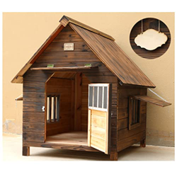 Casa De Madera para Mascotas, con Puerta Y Ventanas, Jaula para Mascotas Interior Y Exterior, con Parasol Y Techo Grande, para Perros Y Gatos Medianos características