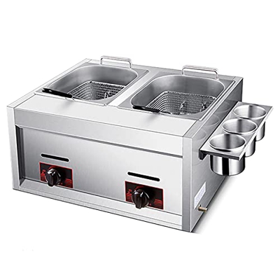 Freidora de Gas Comercial con Caja de condimentos Cocina al Aire Libre de Acero Inoxidable Freidora de Chips de Pollo para Papas Fritas Restaurante Co