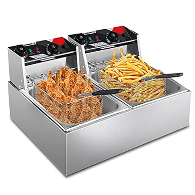 Freidora eléctrica de temporización, Mesa Profesional, Restaurante, Cocina, freidora con Cesta y Tapa, Acero Inoxidable, Temperatura Ajustable (10,8 l
