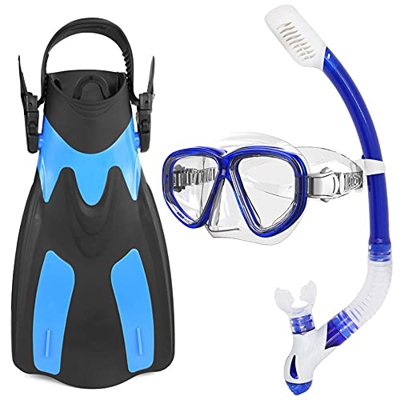 QHYXT Set De Snorkel con Aletas De Máscara para Equipo De Snorkel con Aletas Regulables, Máscara Antivaho con Vista Panorámica, Equipo De Snorkel con 