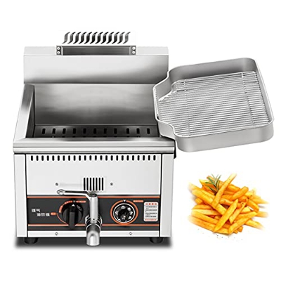 Freidora eléctrica con Cesta y Tapa, freidora Comercial de Acero Inoxidable con Control de Temperatura y válvula de Drenaje de Aceite para el hogar, p