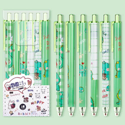 Cobee - Bolígrafos de tinta de gel retráctiles, 6 bolígrafos escolares Kawaii de dibujos animados, punta fina, puntas de agujas, tinta negra de 0,5 mm características