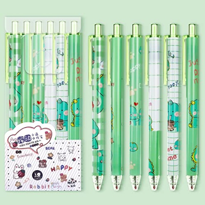 Cobee - Bolígrafos de tinta de gel retráctiles, 6 bolígrafos escolares Kawaii de dibujos animados, punta fina, puntas de agujas, tinta negra de 0,5 mm
