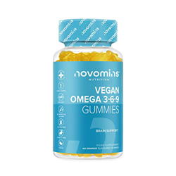 Novomins Gominolas Omega 3 6 9 – Suministro Omega 3 Vegano para 1 Mes – Favorece la Salud del Corazón, Cerebro y Ojos – Suplemento Masticable de Omega características