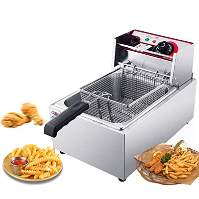 Freidora eléctrica Comercial, freidora Electrique cuve Amovible de Acero Inoxidable de un Solo Tanque con limitador de Temperatura 2500W 8L/7.2QT
