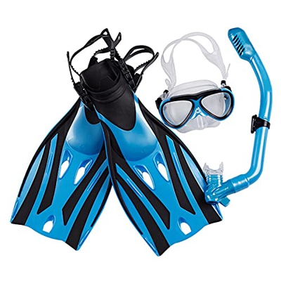 QHYXT Set de Snorkel para Adultos, Equipo de Snorkel con Máscara Panorámica de Snorkel, Kit de Aletas de Snorkel Ajustables para Dry Top Snorkeling, S