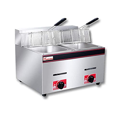 Freidoras comerciales de Gas de 20L, máquina de Patatas Fritas de Doble Cilindro, Acero Inoxidable Grueso, Calentamiento rápido, para Restaurante domé