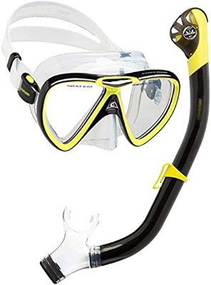 QHYXT Scuba Diving Snorkeling Set Silicona Dry Top Snorkel Snorkel Combinación Set con Lente de Vidrio Templado Equipo de Snorkel Profesional para Adu