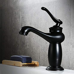 FMOPQ Grifo Mezclador de baño Antiguo, Grifo de Agua Caliente y fría, Grifo de Lavabo Negro de Cobre, Grifo de Lavabo de un Solo Mango, Grifo de un So precio