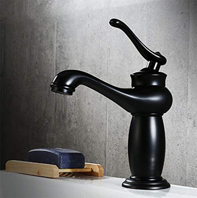 FMOPQ Grifo Mezclador de baño Antiguo, Grifo de Agua Caliente y fría, Grifo de Lavabo Negro de Cobre, Grifo de Lavabo de un Solo Mango, Grifo de un So