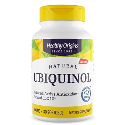 Healthy Origins, Natural Ubiquinol con Kaneka QH, 300mg, Altamente Dosificado, 30 Cápsulas blandas, Probado en Laboratorio, Sin Gluten, Sin Soja, no G