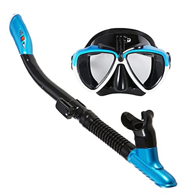 QHYXT Set, máscara de Buceo Profesional Snorkel Gafas de natación Dry Snorkel Tube Set Hombres Mujeres Gafas antivaho para cámara (Azul)