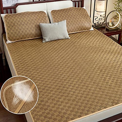 Ledpower Colchón Plegable de Ratán, Colchoneta de Bambú para Dormir, Transpirable de Doble Cara con Funda de Almohada Hecha a Mano/C/120 * 195Cm