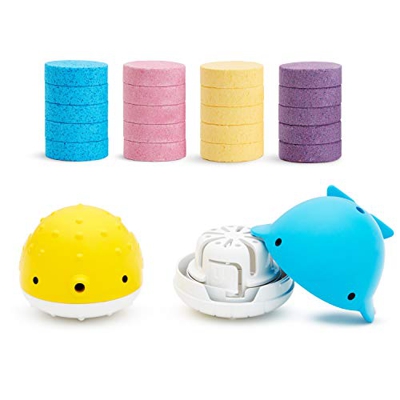 Munchkin Colour Buddies Conjunto de Bombas de Baño Hidratantes y Dispensador de Juguete, Incluye 20 Bombas de Baño de Colores y 2 Dispensadores de Jug