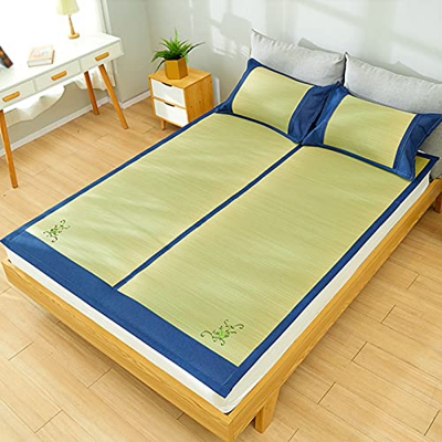 Ledpower Colchoneta de Bambú para Dormir de Verano, Colchoneta de Paja Fresca Natural, Colchón Transpirable Refrescante Plegable, Colchoneta de Playa 