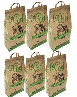 Pack de 6 Sacos de Carbón Vegetal de 3 kg para Barbacoa Aire Libre, Carbón Natural para Parrillas de Barbacoa , Ideales para Barbacoas, Parrillas y As