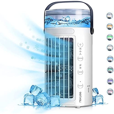 YANRU Mini Nevera - con Luces Led De 7 Colores Mini Enfriador Aire, Bajo Consumo De EnergíA Ventilador Bajo Consumo, para La Oficina De Viajes Familia