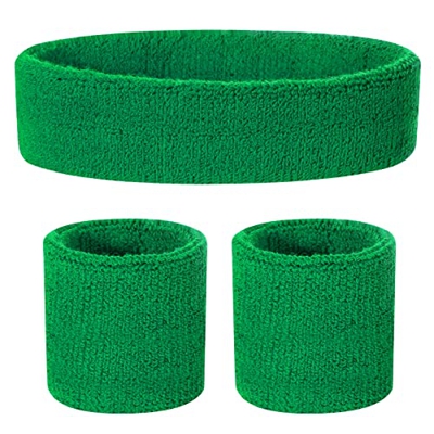 ONUPGO Juego de muñequeras para niños – Banda deportiva de algodón para deportes (1 diadema + 2 pulseras) (verde)