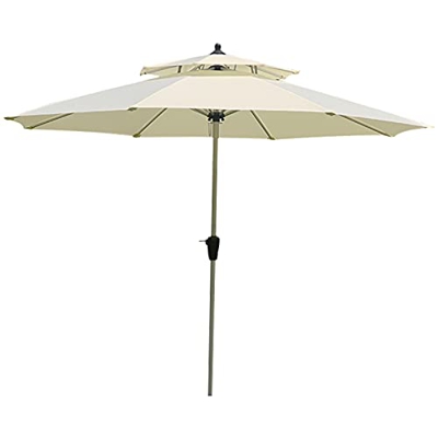 Sombrilla de Playa para Exterior de 2,7 m, sombrilla Grande a Prueba de Lluvia de Doble Parte Superior, Poste de Aluminio, Tela de poliéster de 220 g,