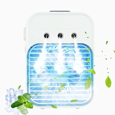 Aire Acondicionado portátil - Mini Ventilador de refrigeración de Aire, humidificador de Ventilador de Vapor evaporativo Personal súper silencioso con