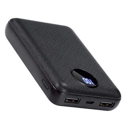 Power Bank 10000mAh, Bateria Externa, Mini Powerbank, 2 Salida USB-A, Cargador Portátil con Pantalla LCD Digital, Compatible con iPhone Samsung AirPod