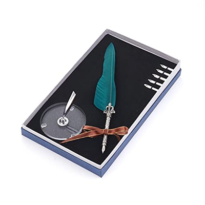 Feather Vintage Dip water Fountain Pen Europe Marry Signing Pen Birthday Christmas Present Writing Supplies (Color : G) (E)