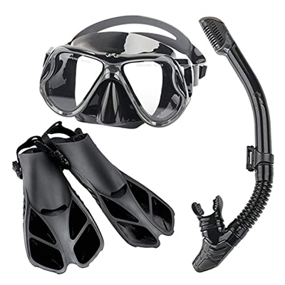 Spacmirrors Paquetes de Equipos de Buceo Que Incluyen Aletas/Aletas de natación Ajustables + Tubo de respiración automático + máscara de esnórquel con