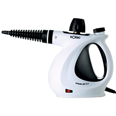Solac - Limpiador a vapor de mano | 350ml | Cable 3m | 9 accesorios | Limpieza del hogar: Alfombras, Coche, Sofá, Cortinas, Cama, Exterior | Limpiador