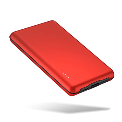 Powerbank 10000 mAh, Batería Externa Movil with 2 Outputs, 2 Cables(Micro & Type-C), Aleación de Aluminio PowerBank(Rojo) Compatible con iPhone, iPad,